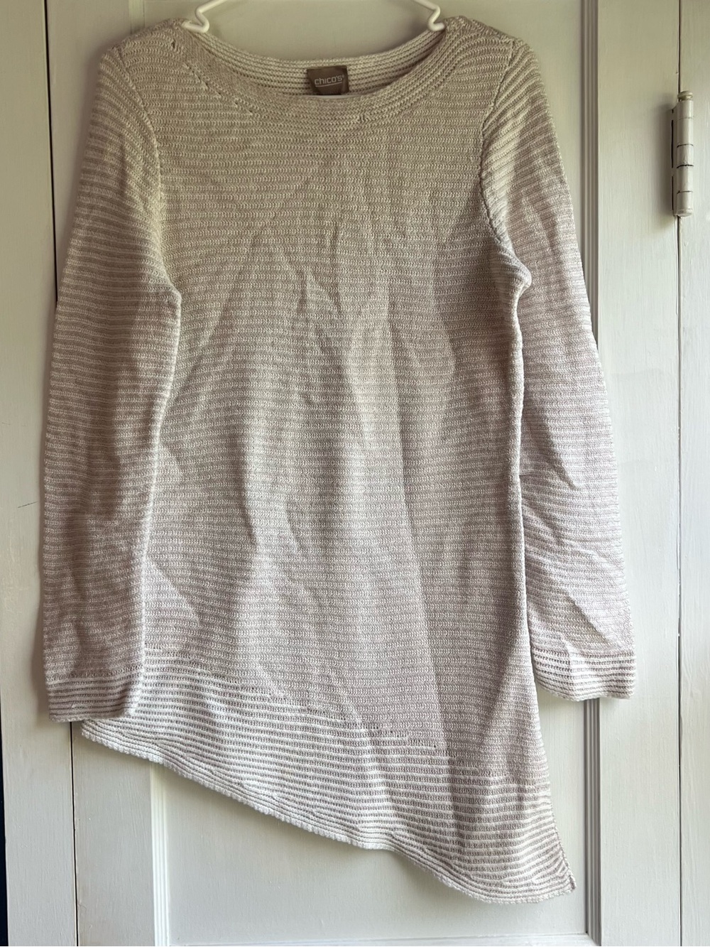 Chico's Beige Striped Knit Long-Sleeve Top